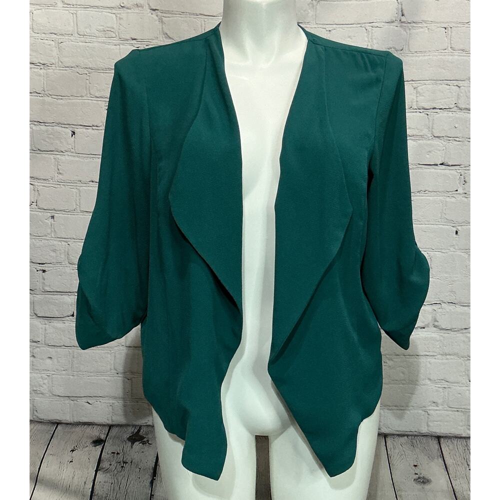Torrid Women's Deep Teal Draped Open-Front Crepe Blazer (Size 1)
